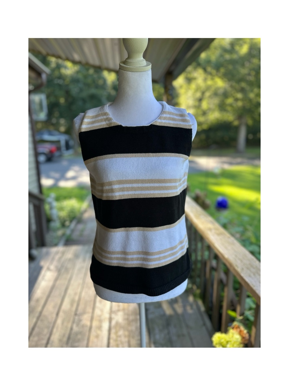 Chandler Hill Women’s Size Large Striped Sleeveless Tank Top Cotton Sweater
